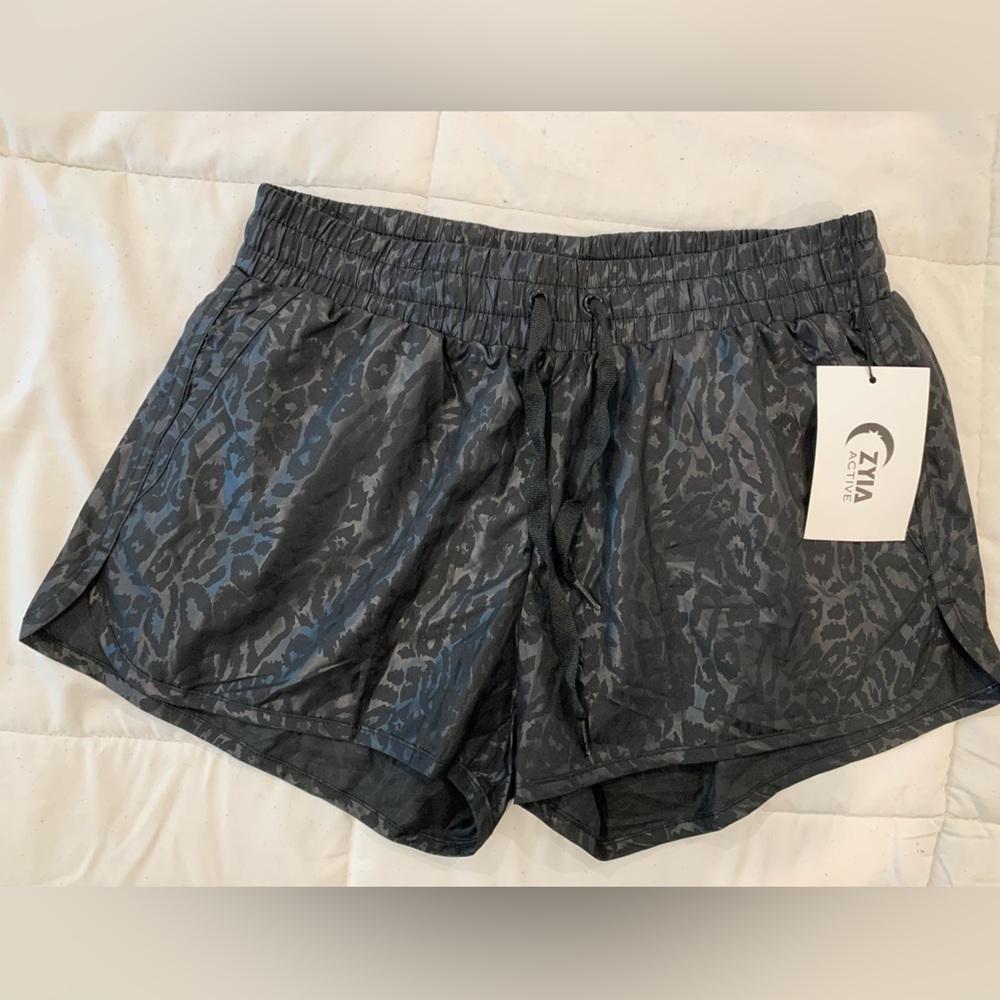 ZYIA Leopard Print Black Bomber Athletic Shorts
